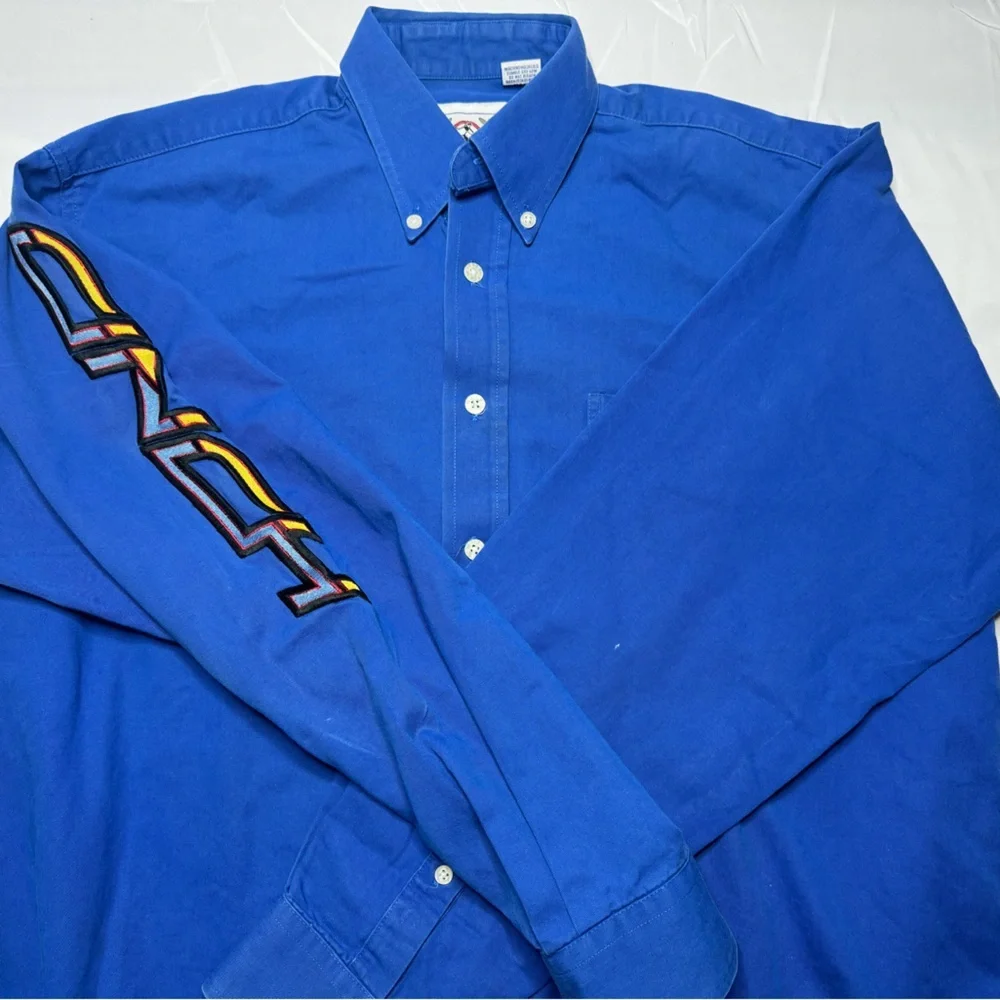 Cinch Long Sleeve Blue Button Down Embroidered Sleeve Men's Shirt - Size M - Picture 3 of 5